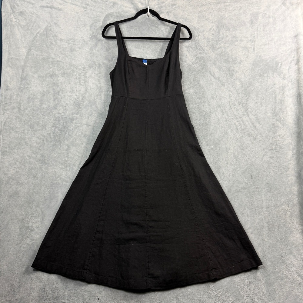 Old Navy Womens M Black Linen Blend Sleeveless Smocked Midi Dress Quiet Luxury